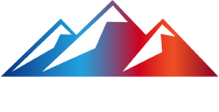 Logo for Tri Peaks Air featuring three stylized mountain peaks in blue and red with text below listing heating, cooling, plumbing, and electrical services.